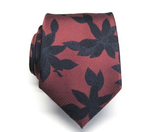 Mens Ties Red Black Floral Mens Neckties. Silk Tie with Matching Pocket Square Option