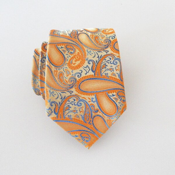 Necktie Orange and Blue Paisley Silk Tie