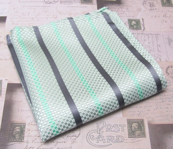 SALE Pocket Square Mint Green and Gray Stripes Hanky Handkerchief