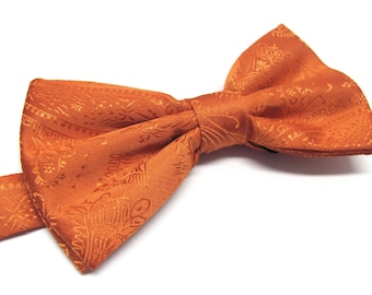 Mens Bowtie. Burnt Orange Paisley Bowtie With Matching Pocket Square Option