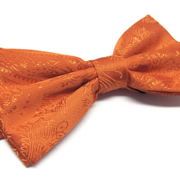 Mens Bowtie. Burnt Orange Paisley Bowtie With Matching Pocket Square Option