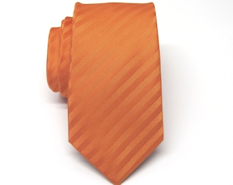 Mens Tie. Skinny Tie. Orange Stripes Skinny Necktie