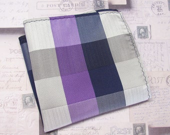 Pocket Squares Navy Blue Purple Gray White Plaid Hanky Handkerchief