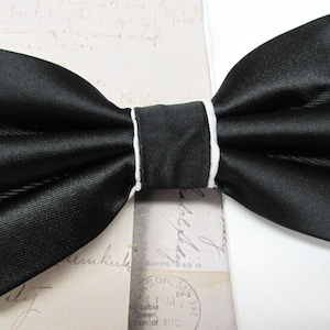 Mens Bow Ties. Black White Bow Tie. Wedding Bow Ties Black and White Bowtie With Matching Pocket Squares image 4