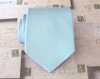 Blue Mens Tie With Matching Pocket Square Celestial Blue Pastel Blue Pale Light Blue Powder Blue Mens Tie With Handkerchief Option