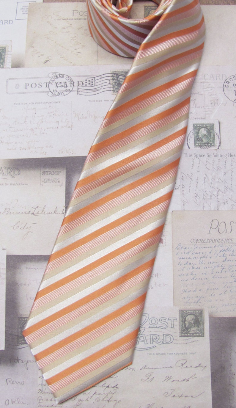Peach Mens Ties. Narrow Ties. Peach Dusty Gold Cream Stripes Etsy
