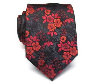 Mens Ties Black Red Floral Mens Silk Necktie With Matching Pocket Square Option