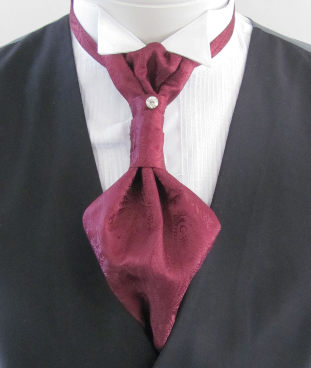 Great British Tie Club Luxe Paisley Satijn Omkeerbare Ascot Cravats voor heren, Rood & Goud, Eén Maat