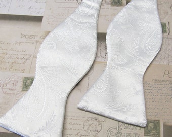 Free Style Mens Bow Tie. Ivory Paisley Self Tie Bowtie With Matching Pocket Square Option