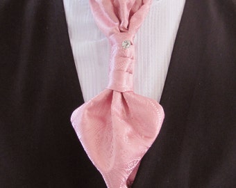 Mens Pink Paisley Ascot Cravat Pre Tied Mens Ascot With Crystal Stick Pin Formal Ascot