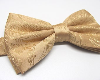 Mens Bowtie. Dusty Gold Paisley Bowtie With Matching Pocket Square Option
