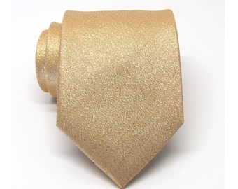 Mens Ties. Necktie Lamé Gold Metallic Tie with Matching Pocket Square Set