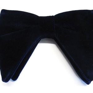 May include: A dark blue velvet bow tie.