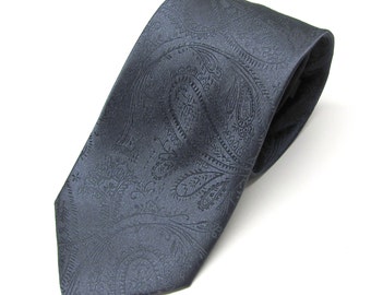 Mens Tie - Dark Gray Paisley Silk Tie