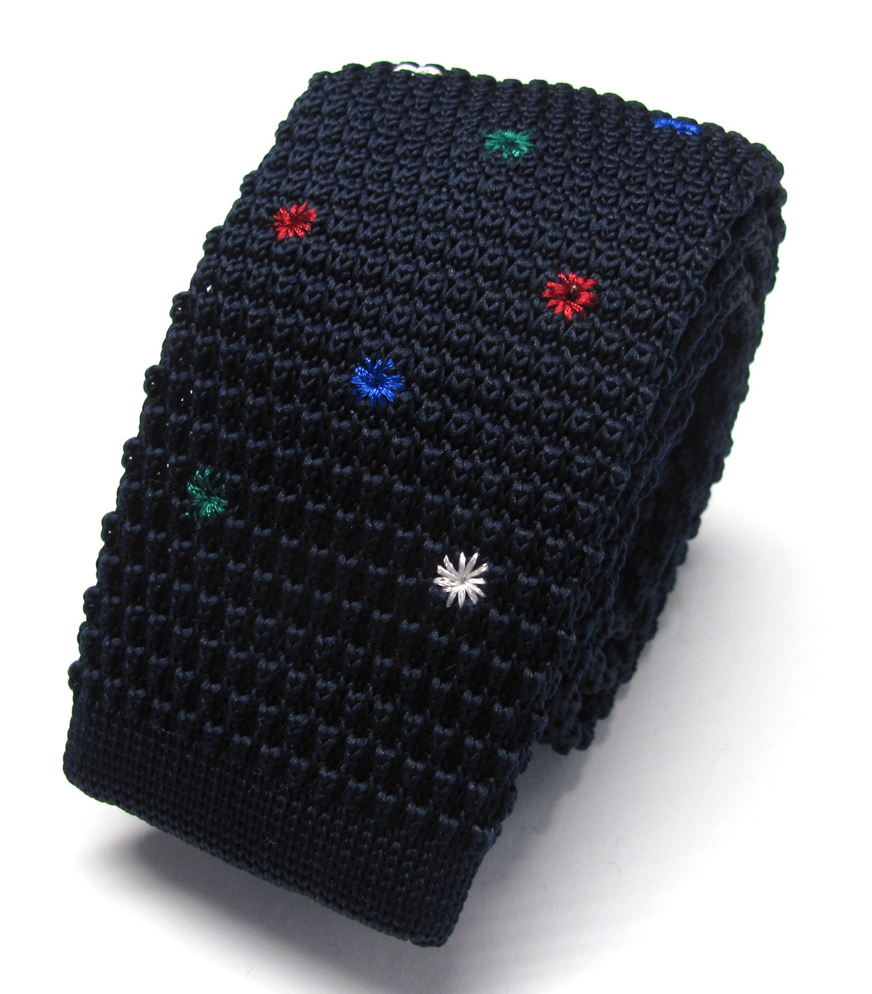 Cravatta Uomo Classica Pois Rossoblu In Pura Seta Jacquard, Lunghezza Standard, Fatta A Mano.