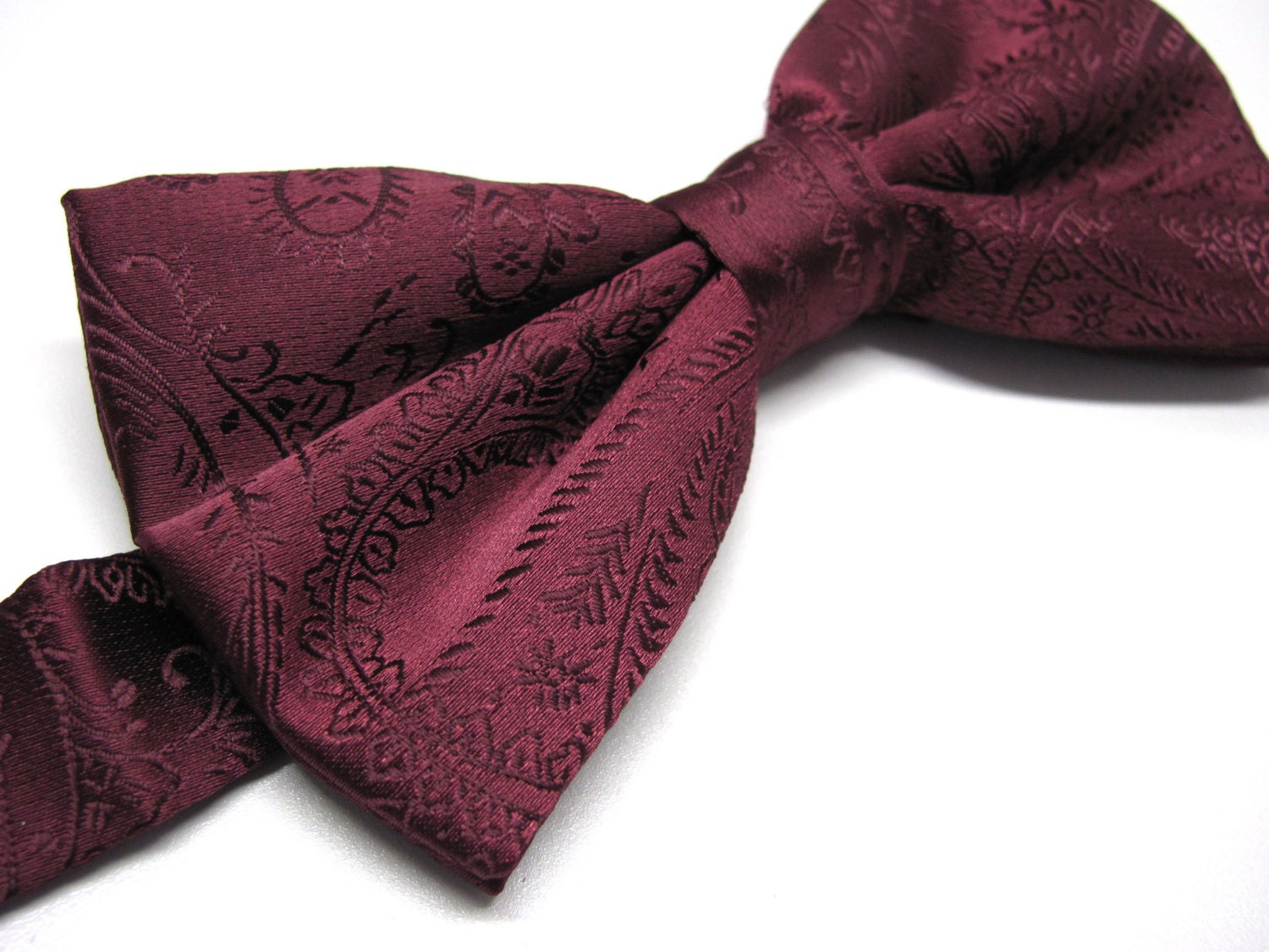 Men's Paisley Self-tied Bow tie and Pocket Square Hankie burgundy white 