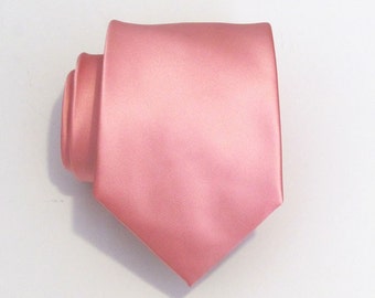 Pink Mens Ties Necktie With Matching Pocket Square Handkerchief Option