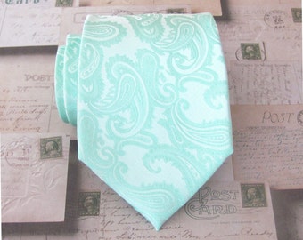 Mint Paisley Mens Tie. Wedding Ties. Pastel Mint Green Paisley Mens Neckties