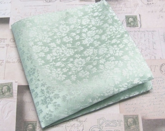 Battisti Pocket Square Leaf green with beige floral pattern pure silk 