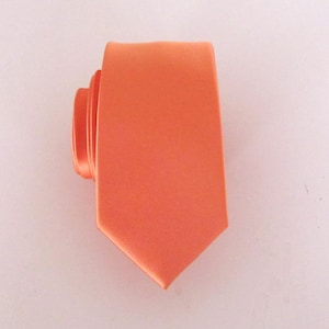 Mens Tie Orange Silk Skinny Necktie With Matching Pocket Square Handkerchief Option