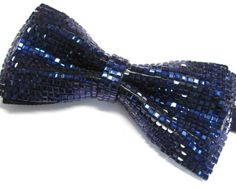 Pajarita de cristal para hombre con cuentas de cristal zafiro azul marino azul real ajustable pajarita preatada