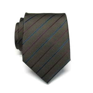 Mens Tie Black Yellow Teal Red Striped Necktie With Matching Pocket Square Option