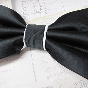 Mens Bow Ties. Black White Bow Tie. Wedding Bow Ties Black and White Bowtie With Matching Pocket Squares image 2
