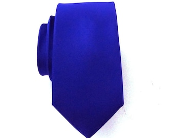 Mens Ties Royal Blue Ultramarine Blue Skinny Silk Necktie With Matching Pocket Square Handkerchief Option