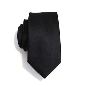 Mens Tie Black Skinny Silk Necktie With Matching Pocket Square Handkerchief Option