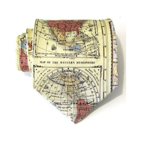 Mens Necktie Cream World Map Silk Neck Tie