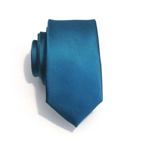 Mens Necktie Teal Silk Skinny Necktie With Matching Pocket Square Handkerchief Option image 2