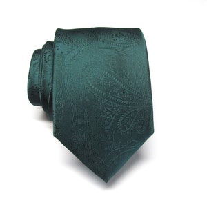 Mens Necktie Dark Forest Green Paisley Tie With Matching Pocket Square Option