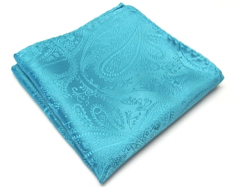 Pocket Square Turquoise Teal Blue Paisley Hanky Handkerchief