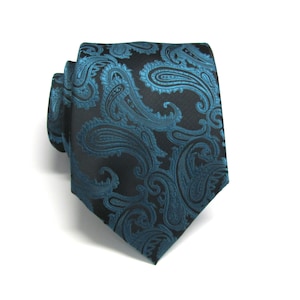 Teal Black Paisley Mens Ties. Wedding Ties Mens Neckties With Matching Pocket Square Option