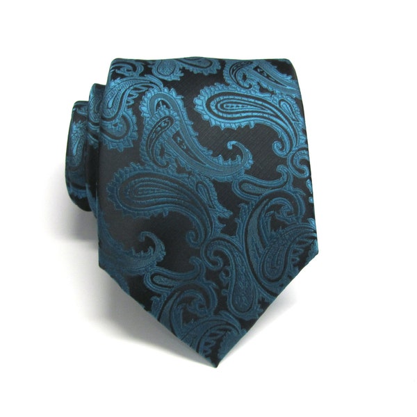 Teal Black Paisley Mens Ties. Wedding Ties Mens Neckties With Matching Pocket Square Option