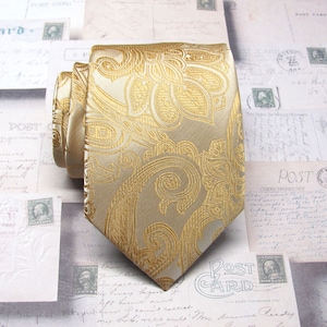 Mens Ties Gold Paisley Floral Mens Slim Silk Necktie With Matching Pocket Square Option
