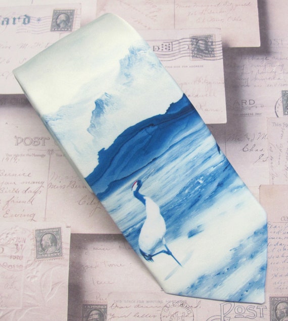 Ivory Tie Crane By The Sea Great Egret Design Necktie