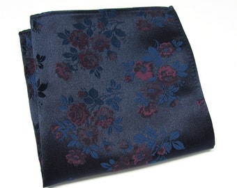 Pocket Square Navy Blue Plum Purple Floral Hanky Handkerchief