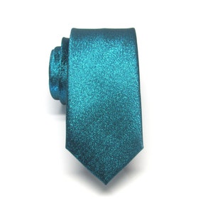 Mens Ties Necktie Metallic Lamé Teal Metallic Skinny Tie