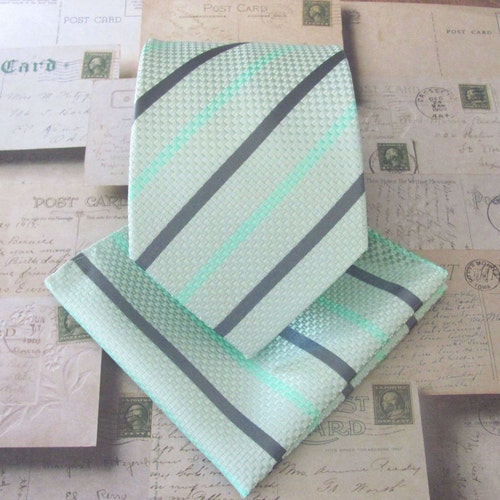 Mint Mens Tie. Mint Green and Gray Stripes Mens Necktie With Etsy