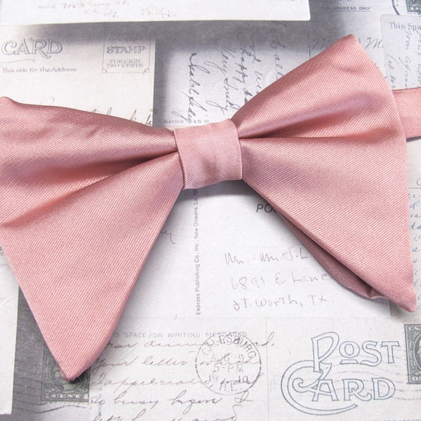 Dusty Rose Butterfly Bow Tie Tom Ford Inspired Pink Tear Drop Long Pretied Bow Tie With Matching Pocket Square Handkerchief