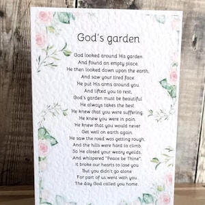 God’s garden poem card with envelope - blank inside - sympathy - condolences