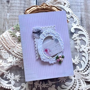 Handmade A6 shabby chic style layered collage handmade card - embellished card