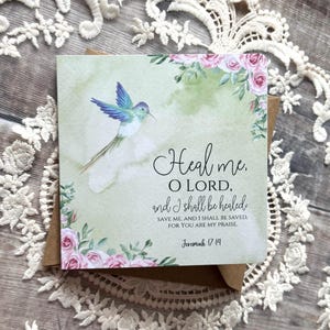 Christian get well hummingbird SMALL SQUARE 4.75” x 4.75” with 5” x 5” envelope- digitally designed get well card - blank inside - Jeremiah