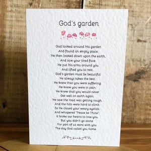 God’s garden poem card - blank inside - sympathy - condolences - Christian card
