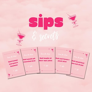 Girls Night Drinking Card Game: Sips and Secrets, 100 Fun Cards (Instant Download), Girls Night Game, Fun Pre-drinks game for Adults