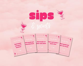 Girls Night Drinking Card Game: Sips and Secrets, 100 Fun Cards (Instant Download), Girls Night Game, Fun Pre-drinks game for Adults