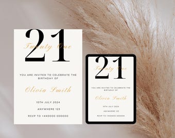 21st Birthday Invitation: Black and Gold Customizable Invite (Digital Download)