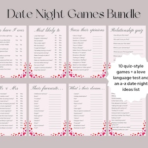 Date Night Games Bundle, Valentines Games, Relationship Quiz, Valentines Date Night Games, Couples Quiz, Printable Games, Customisable Games