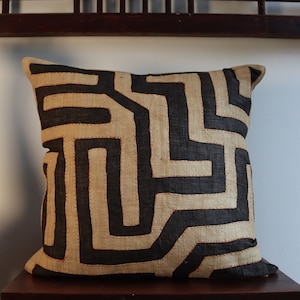 Kuba Cloth Pillow | African Kuba Cloth Cushion Cover | Boho Throw Pillows | Decorative Pillows | Authentic Congo Raffia Applique (20&quot;x20”)